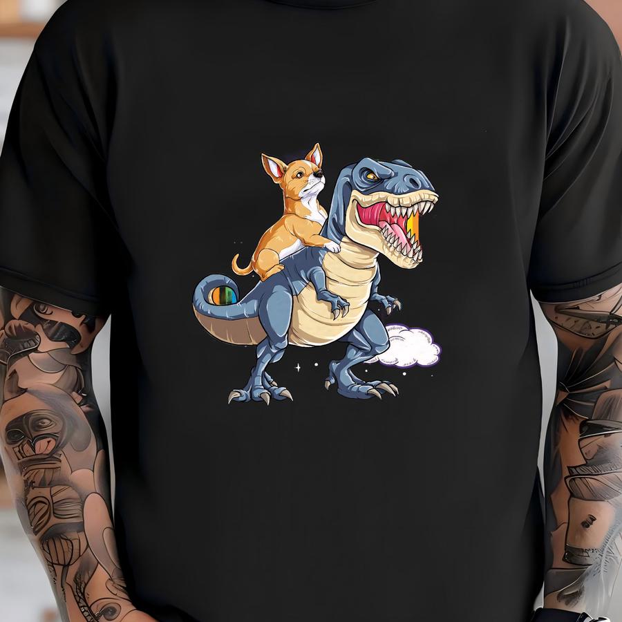 Chihuahua Dinosaur T Rex Shirt / Chihuahuas Gifts / Dinosaur T-rex / Rainbow Tee / Chihuahua Lover / Dog Riding Trex / Tank Top / Hoodie T-shirt