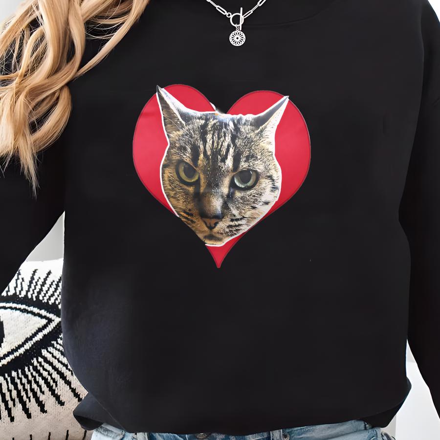 Valentines Day Heart Tshirt Personalized With A Photo Of Your Pet Or Favorite Person's Face, Photo Shirt, Picture Shirt, Custom Made Gift, Sweatshirt