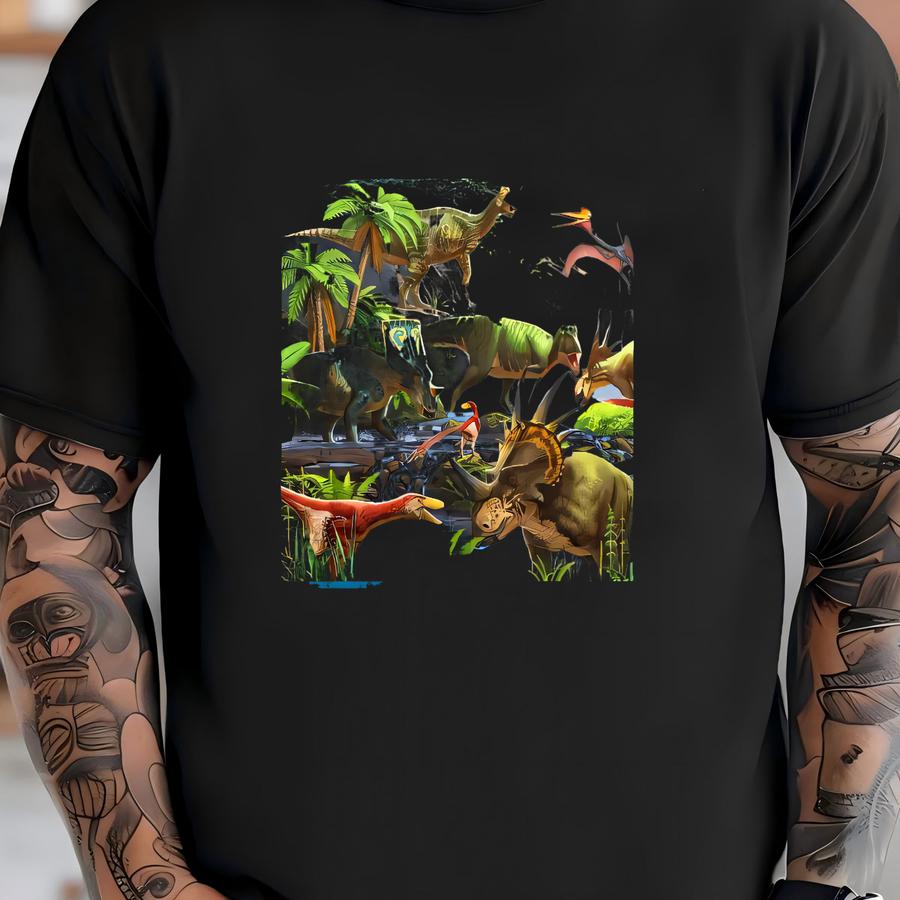 Jurassic Dinosaur, Brachiosaurus, Trex, Triceratops #3425 100% Cotton Fabric 54 T-shirt