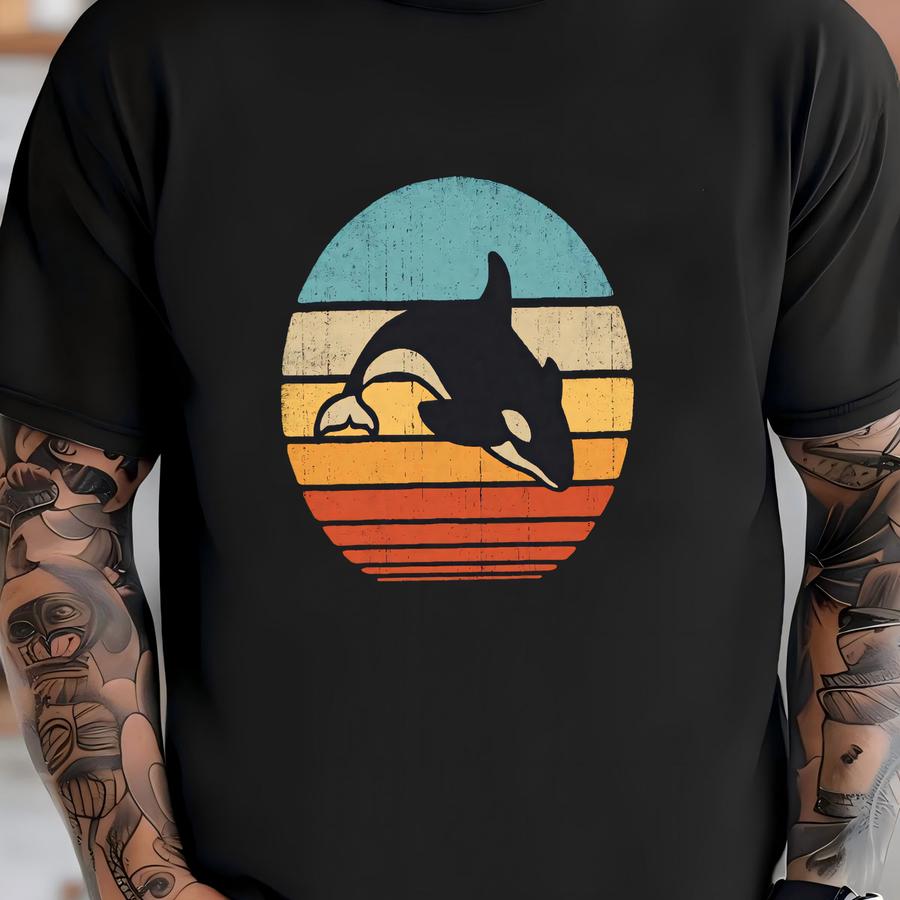 Orca Sunset Shirt / Orca Shirt / Orca Whale Gift / Gift For Orca Lover / Orcas Design / Retro Vintage / Orca Print Art / Tank Top / Hoodie T-shirt