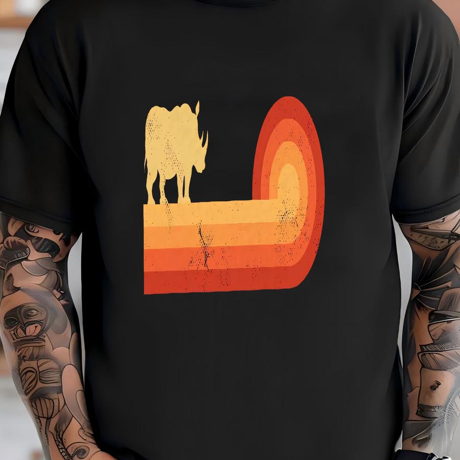 Rhino Retro Shirt / Rhino Shirt / Rhinos Gifts / Vintage Sunset / Rhinoceros Tee / Animal Lover / Rhino Print Art / Tank Top / Hoodie T-shirt