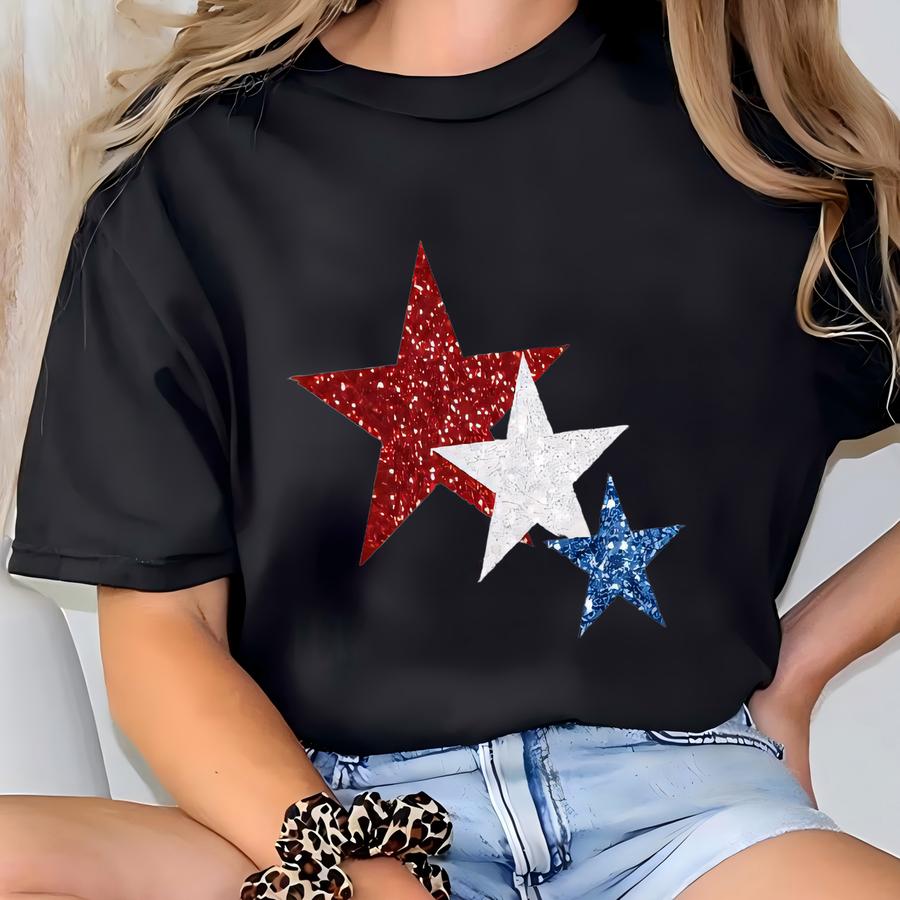 4th Of July Glitter Star Tee T-shirt