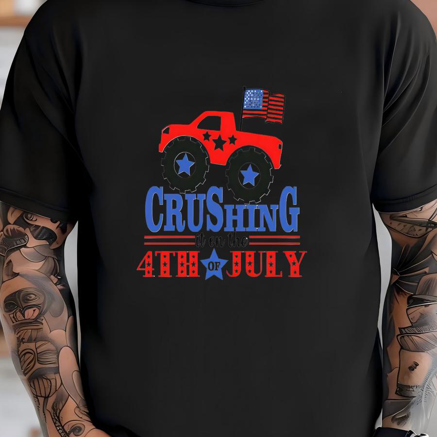 4th Of July Kids Shirt - Truck 4th Of July Raglan - Crushing It On The 4th Shirt - Fourth Of July Toddler Tee - Independence Day Kids Gift T-shirt