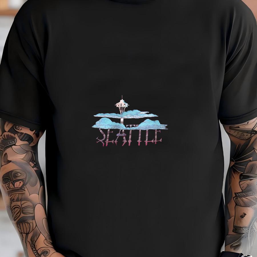 Vintage Sweatshirt | Seattle Raglan Pullover City Tourist Skyline Pink 80s 90s | Size M T-shirt