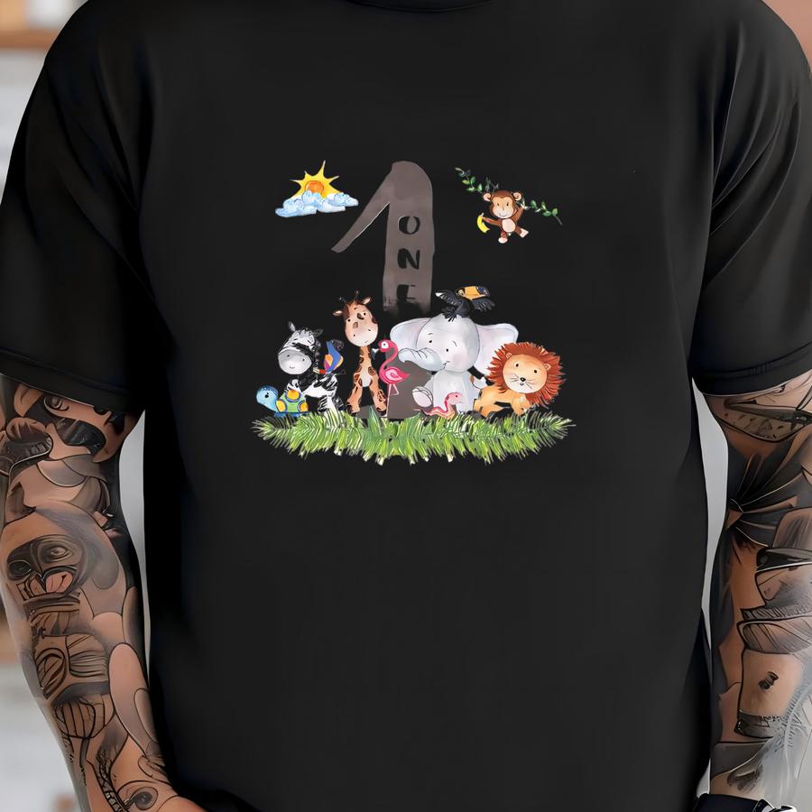 Personalized First Birthday Animals Boy Shirt - One Year Birthday Shirt With Animals - Custom- Personalized Birthday Baby Boy Gift T-shirt