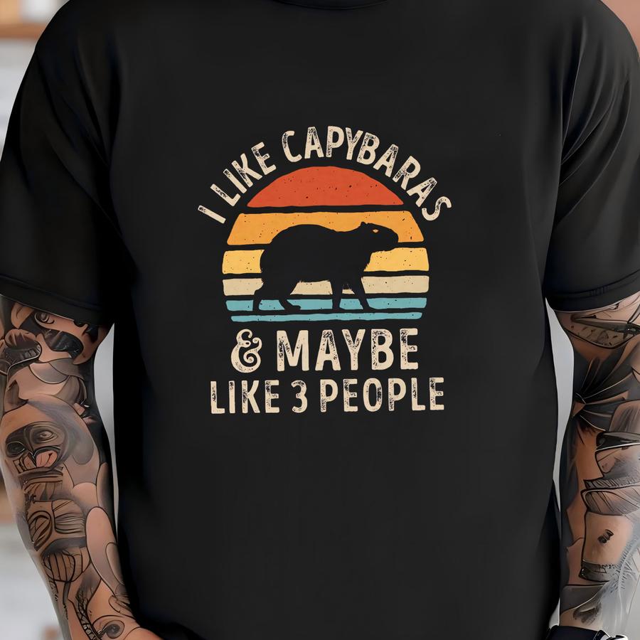 I Like Capybaras And Maybe 3 People Sunset Shirt / Capybara Shirt / Capybara Gifts / Retro Vintage / Animal Lover Gift / Tank Top / Hoodie T-shirt