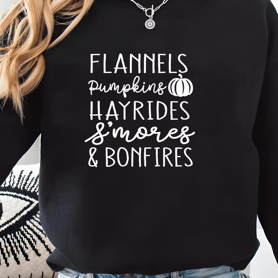 Cozy Fall Shirt - Pumpkin Patch, Bonfire, And Hayride Design Sweatshirt