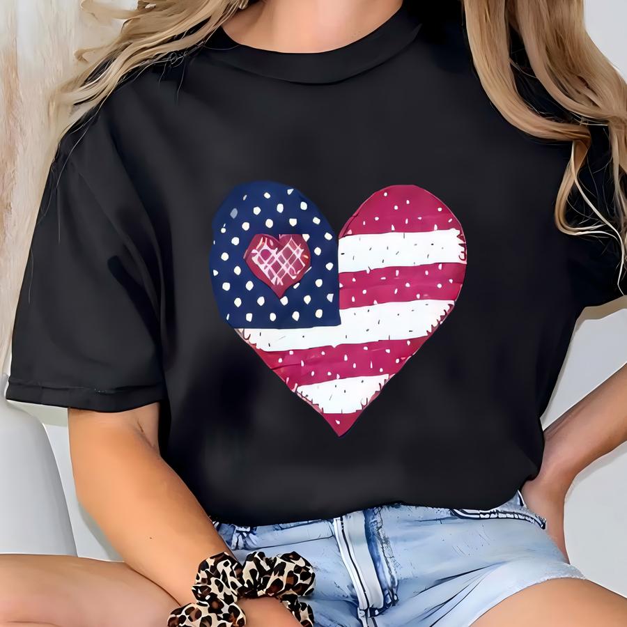 Vintage Wek Heart American Flag Multi-fabric/pattern Sweater Size Medium T-shirt