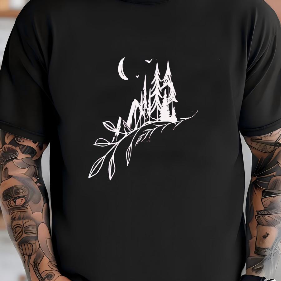 Mountain Moon Long Sve Shirt, Camping Adventure, Forest Landscape, 11666 T-shirt