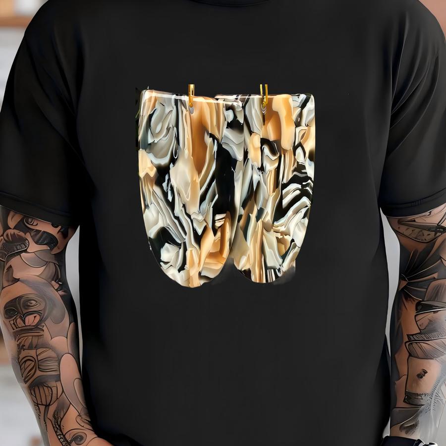 Brown Black Swirl Acrylic Wood Deco Drop Teardrop Earrings T-shirt