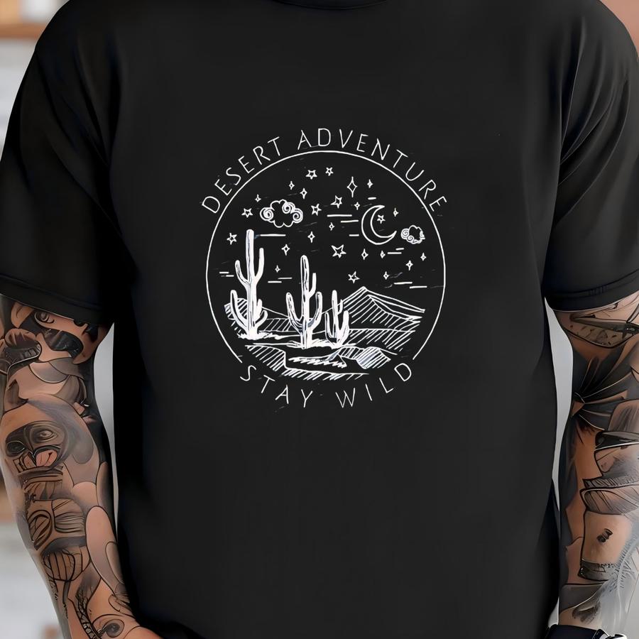 Desert Adventure Long Sve Tee: Cactus Graphic Shirt T-shirt