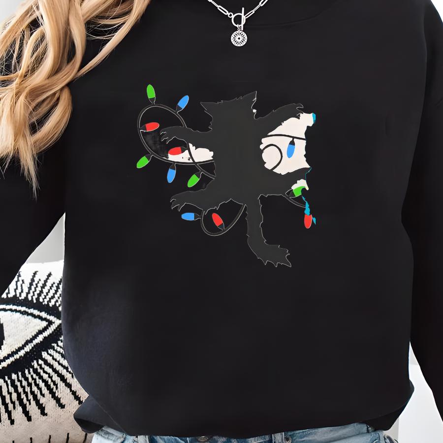 Christmas Lights Cat Shirt, Funny Christmas T-shirt, Holiday Unisex Graphic Tee Sweatshirt