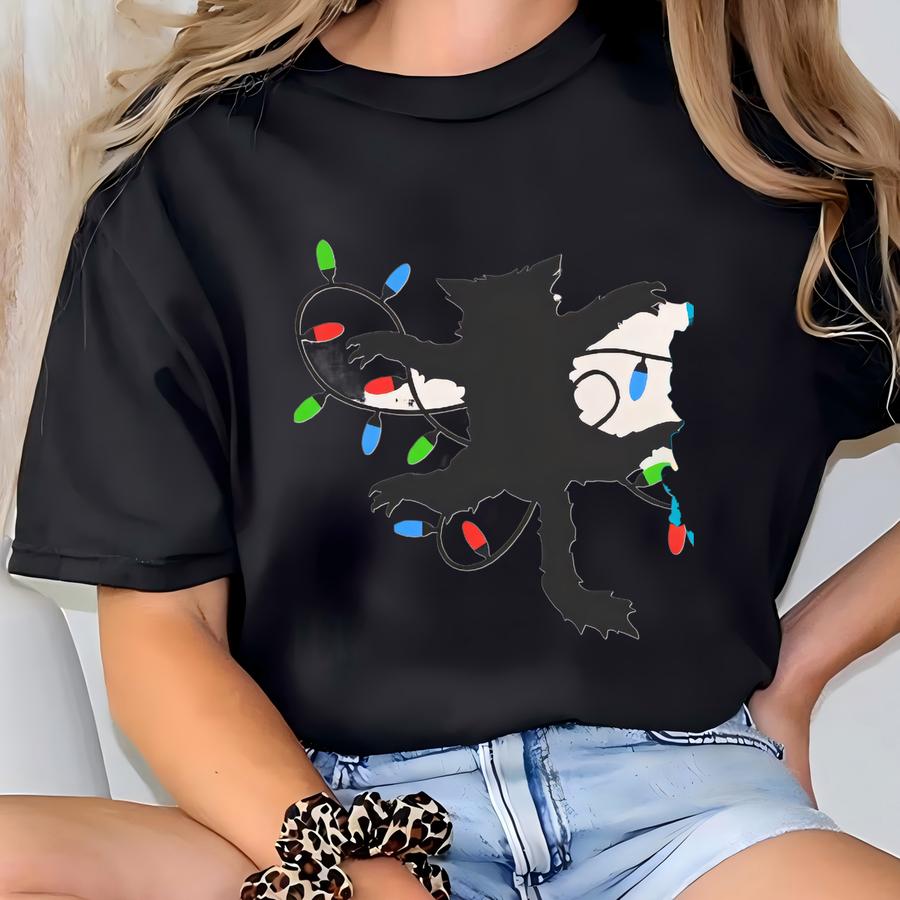 Christmas Lights Cat Shirt, Funny Christmas Hoodie, Holiday Unisex Graphic Tee T-shirt