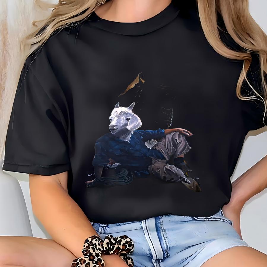 Rock Climbing Goat Man Painting Gic Print T-shirt