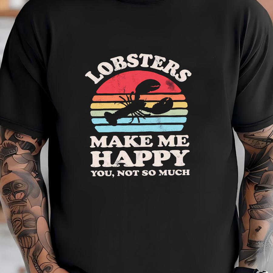 Lobsters Make Me Happy Sunset Retro Shirt / Lobster Shirt / Lobster Gifts / Gift For Lobster Lover / Lobster Design / Tank Top / Hoodie T-shirt