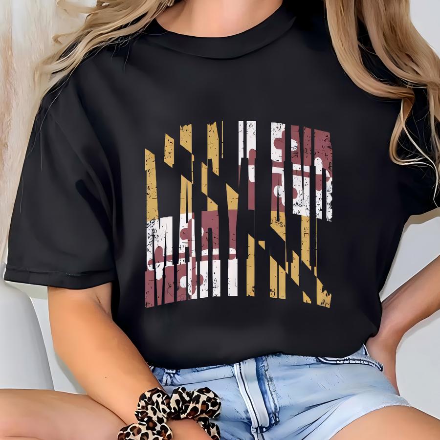 Updated Maryland Flag Vintage Distressed Maryland Sweatshirt. | Annapolis, Maryland. Yc Shazil T-shirt