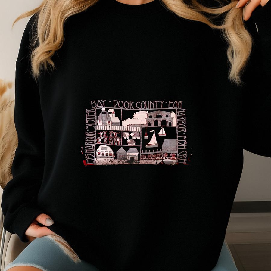 Vintage Sweatshirt | Bailey's Harbor Lake Michigan Raglan Pullover Top Shirt Sweater Red Al Sailing Nautical 80's | Size M/l Sweatshirt