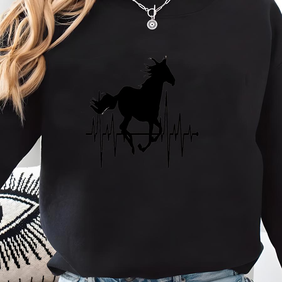 Horse Heartbeat Sweatshirt, Horse Lover Sweatshirt, Horse Sweatshirt, Running Horse Sweatshirt, Horse Riding Hoodie. Sweatshirt