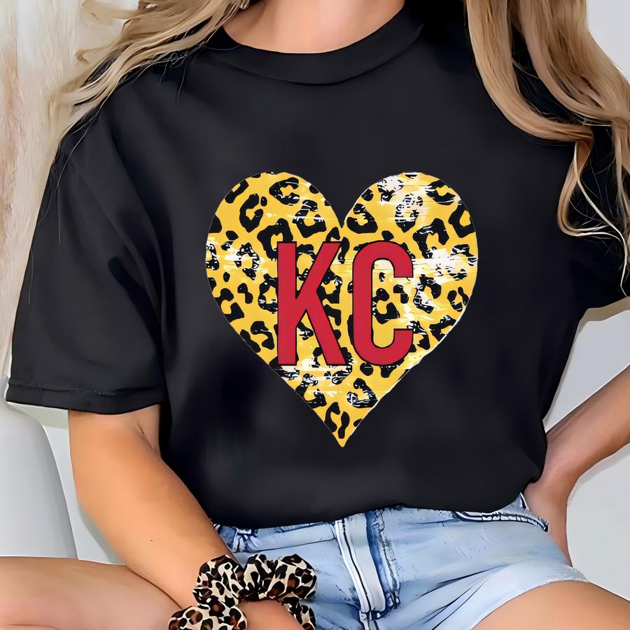 Kansas City Shirt, Leopard Kc Heart Shirt, Kansas City Tshirt, Womens Kansas City Tee, Kansas City Shirts For Women, Kc Heart Sweatshirt T-shirt