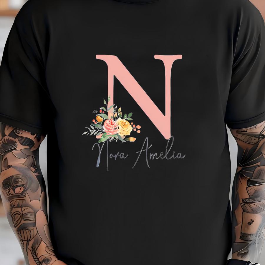 Personalized Name Floral Raglan - Girls Custom Name Shirt - Pink Flowers Girls Shirt - Baby Name Toddler Shirt Unique Girl Clothes T-shirt