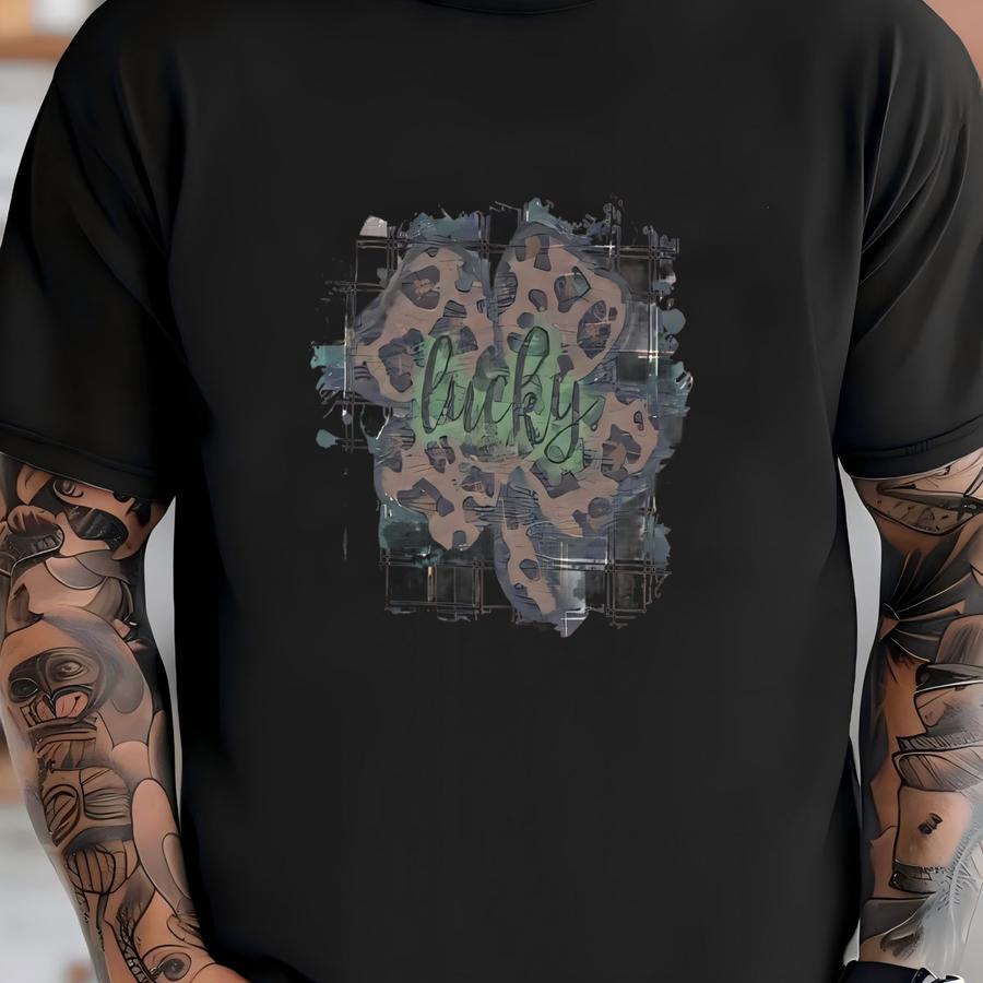 St. Patrick's Day Lucky Leopard Clover On Soft Bleached Tee T-shirt
