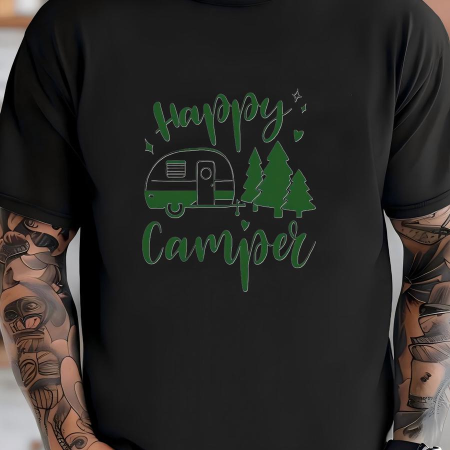 Happy Camper Trucker Hat: Mountain Hiking  T-shirt