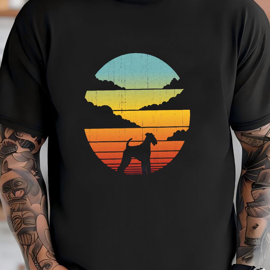 Airedale Terrier Sunset Retro Shirt / Airedale Terrier Shirt / Airedale Terrier Gift / Airedale Owner Shirt / Airedale Lover Tank Top Hoodie T-shirt