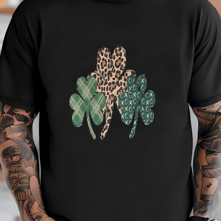 St. Patrick's Day 4 Leaf Clovers On Bleached Soft Tshirt T-shirt