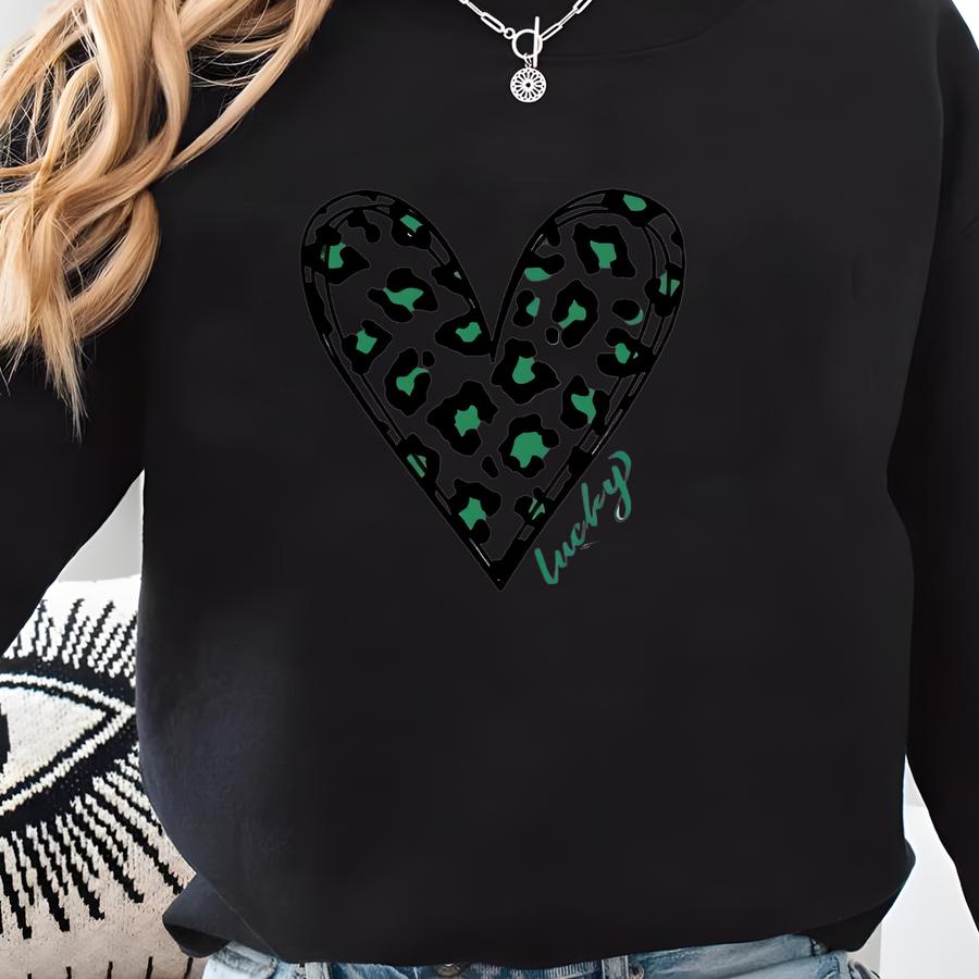St Patricks Day Shirt For Girls, Kids St Patricks Day Tees, Green Leopard Heart Lucky Shirt, Girls St Patricks Day Tshirt, St Patricks Tees Sweatshirt