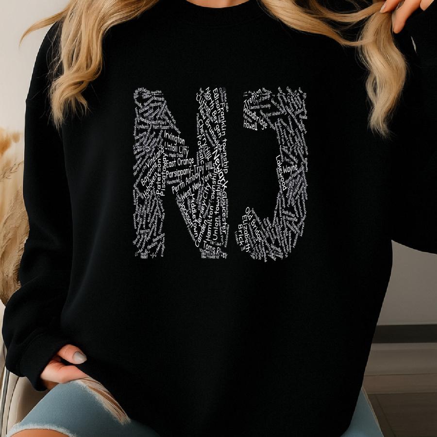 New Jersey Cities Sweatshirt - Cities Of New Jersey By Population - Nj Sweatshirt - New Jersey Hometown Gift Yc Sweatshirt