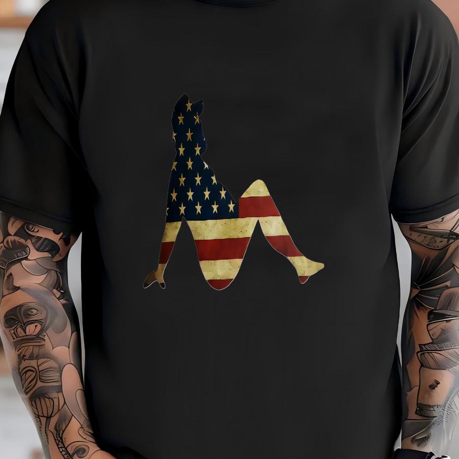 American Flag Mud Flap Girl Trucker Hat - Retro  T-shirt