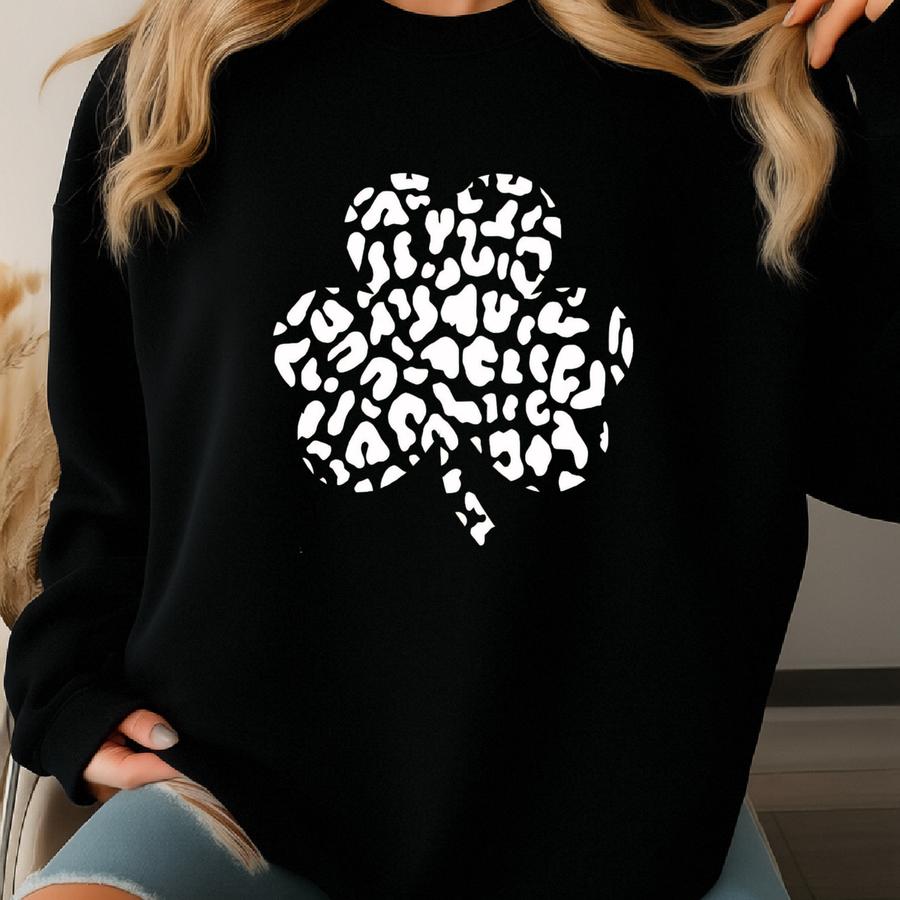 St. Patrick’s Day Shirt: Leopard Shamrock Tee, Lucky Green Clover Shirt, Cheetah Print St. Patrick’s Day Sweatshirt Sweatshirt