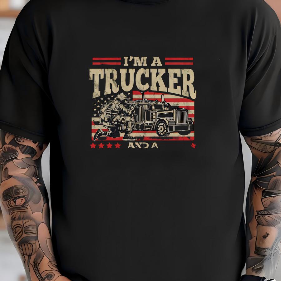 Veteran Trucker Hoodie, Funny Trucker Veterans Shirt, Semi Truck Gift, Fathers Day, Tank Top, Hoodie, Sweatshirt, Long Sve, Hoodie T-shirt