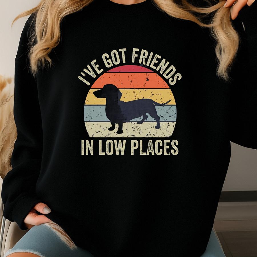 Dachshund Shirt, Funny Gift For Dachshund Lover, Retro Vintage Dachshund, Dachshund Mom, Wiener Dog Shirt, I've Got Friends In Low Places Sweatshirt