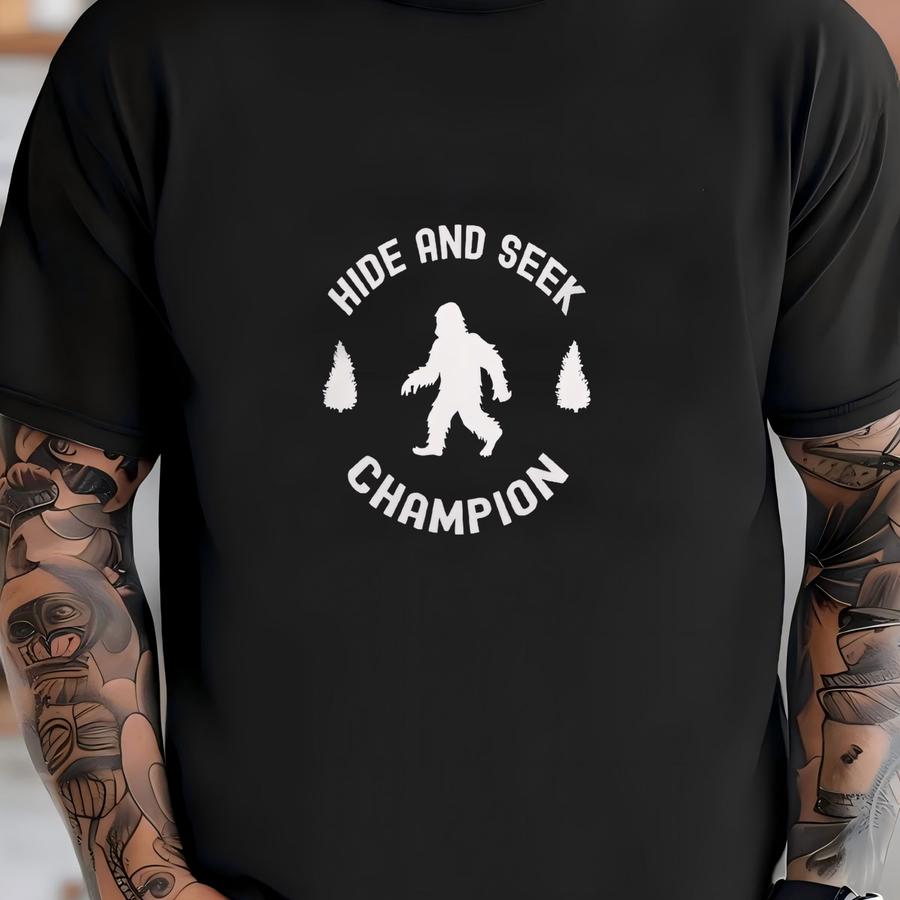 Hide And Seek Champion Tee, Funny Bigfoot/sasquatch, Cool Hide And Seek Shopping - Tee T-shirt
