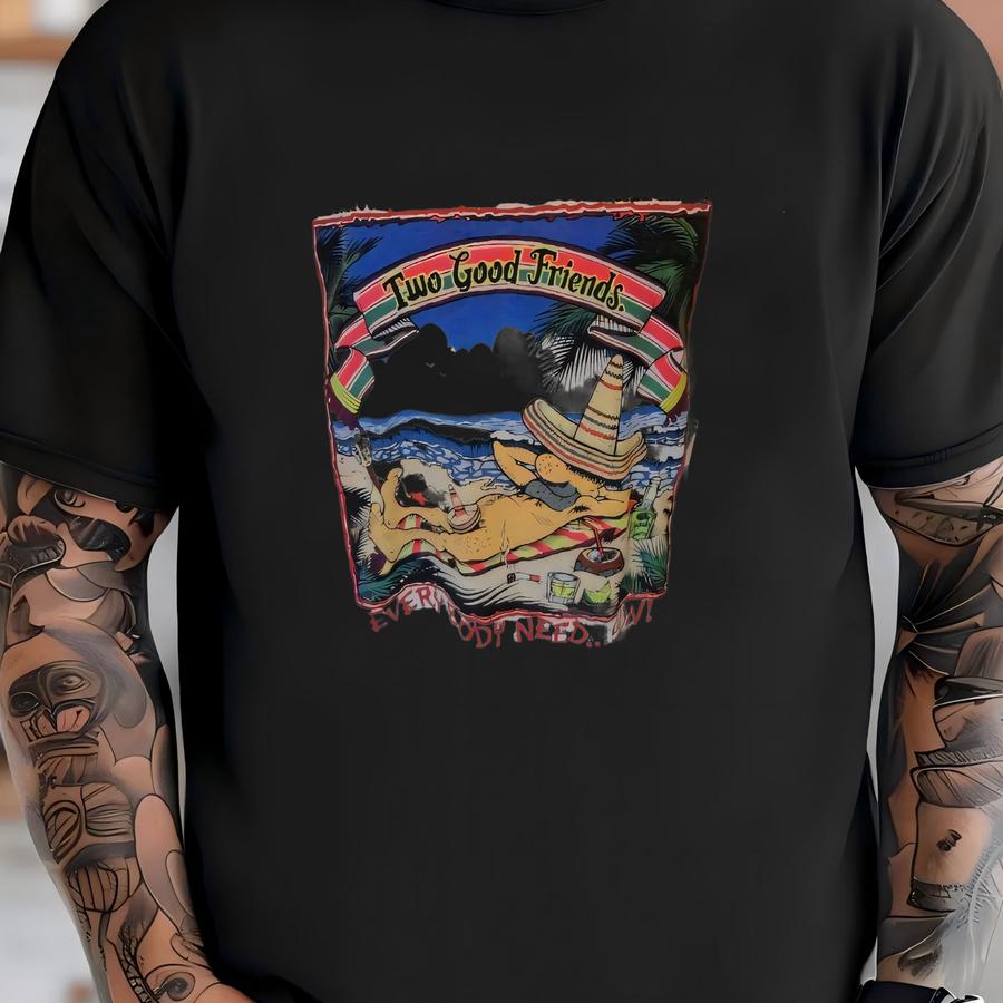 Vtg 80's White Comic Pto Vallarta Two Good Friends 50-50 Hoodie Fits Adult Xl T-shirt